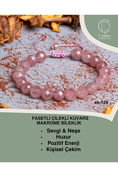 ÇAKRA DOĞAL TAŞ Fasetli Çilekli Kuvars Makrome Bileklik