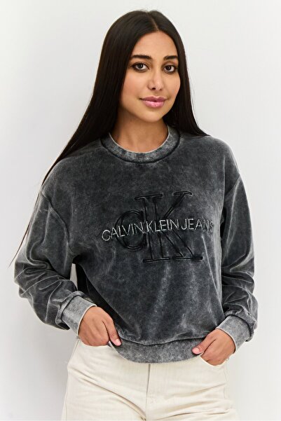Calvin Klein Jeans Women Ribbed Neck Embroidered Logo Long Sleeves Sweatshirt...