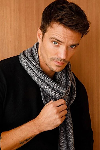 Desen Triko Kaşkol de lână pentru bărbați 21526 Negru