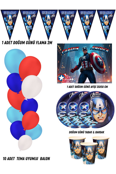 HAPPYLOOPPARTY Kaptan America Amerika Kişilik Doğum Günü Parti Malzemeleri Sü...