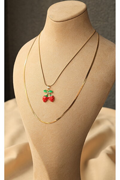 FİRST JEWELRY Çilek İtalyan Zincirli Gold Takı Kombin 2'li Kadın kolye