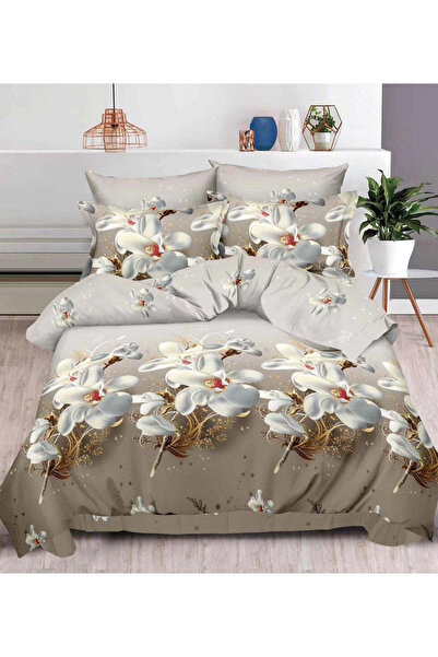 trendyhome Double Bed Linen, 6 PIECES, Satin Cotton, 3D, Floral Pattern, B60-03