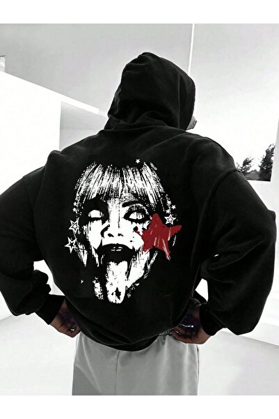 ZEMLİYA Black - Have a Good Mood Every Day Teddy Bear Printed Hoodie Zippered...