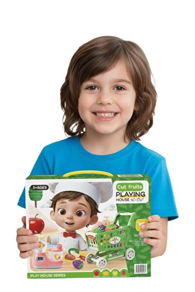 Premium مجموعة ألعاب بيت لعب الفواكه المقطعة للأطفال مع عربة تسوق وأدوات مطبخ