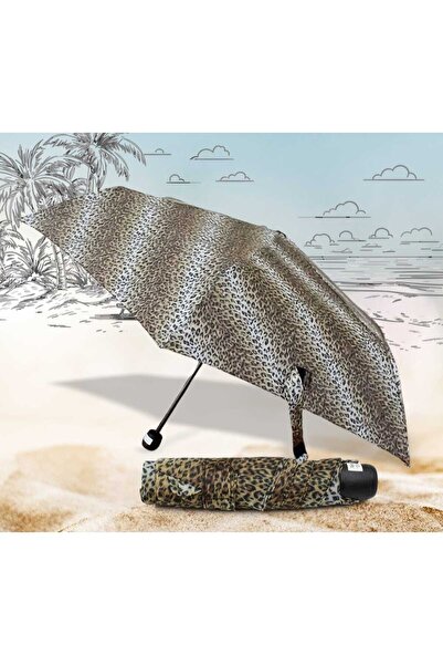 mercan bags Kadın Leoapar Desenli Yarım Otomatik Marlux Şemsiye
