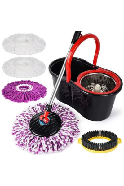 OEM Set Mop Magic Rotativ 360 Grade | Cuva Inox + Coada Telescopica + 4 Rezerve Microfibra