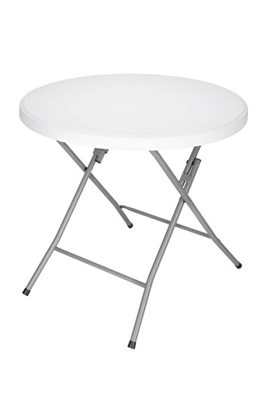 SERSIMO Round folding table for garden or catering 75x80 cm, HDPE and metal, white