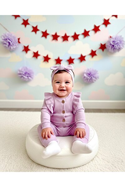 ELLO BABY Bandanalı Fırfırlı Ribana Bebek Tulum 3-6-9 Aylık