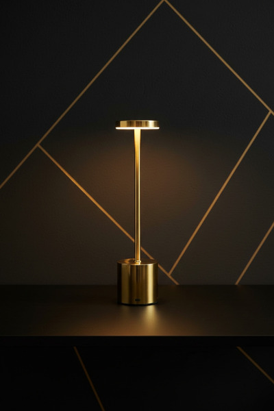 DİVAYS Gold Metal Şarjlı Masa Lambası Dokunmatik 3 Işık Modlu Kablosuz Dekora...