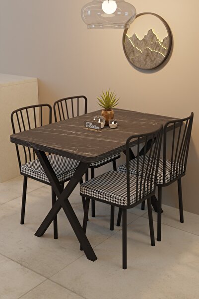 CMK Modüler X Ayaklı Yemek Masası Takımı 70x110 Çift Kalınlık Masa + 4 Güneş ...