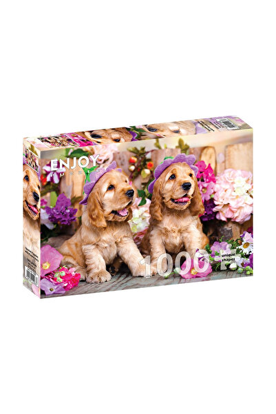 Enjoy Puzzle Puzzle 1000 piese Enjoy – Căței Spaniel cu pălării florale