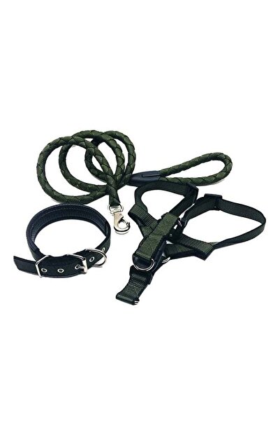 Generic طوق ومقود للكلاب، سلسلة صدرية، طقم 3 أحزمة، أخضر، 0.7 كجم