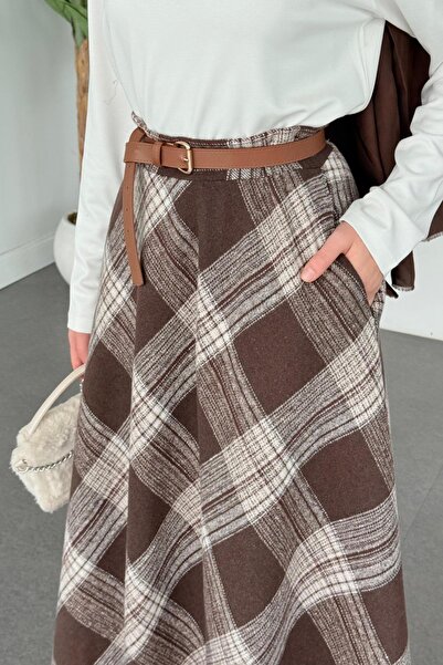 Hazamoda Plaid Skirt Brown