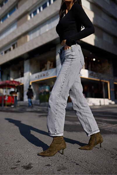 ANGELİNA JONES Savella Women's Khaki Suede Stretch Archer Boots