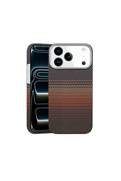 Maxcell Husă » iPhone 17 Pro, Fibră Kevlar cu MagSafe, Stripe Sunset, NEGRU