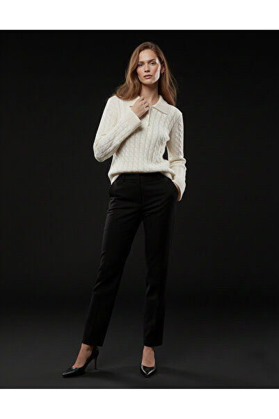 studio fashion 1988 Women's Ecru Polo Neck Hair Braided Knitwear Sweater