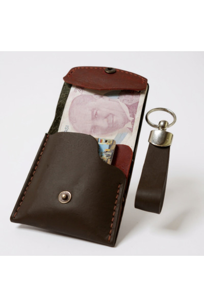 HELİSA ACCESSORİES Genuine Leather Handmade Card Holder Wallet and Keychain S...