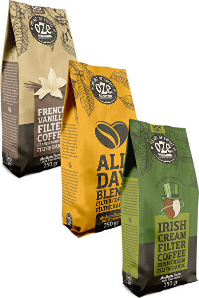 Ozeline Aromalı Filtre Kahve Tanışma Seti Irish Cream, All Day Blend, Vanilya...