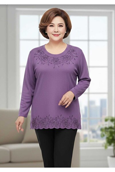 güncüoğlu Series End Bottom Part Embroidered Long Sleeve Clover Knitting Blouse