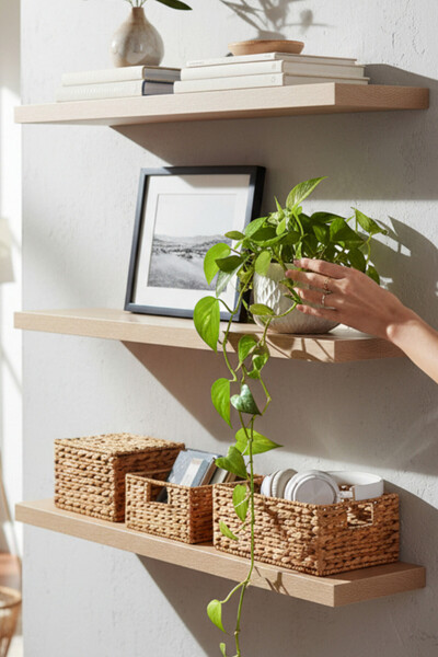 SürLaz 3'Lü Duvar Rafı Uçan Raf Dekoratif Raf 80x11