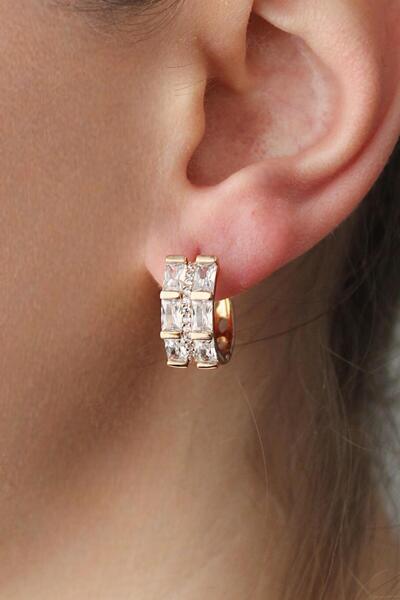 Nenya Vip Steel Baguette Zircon Stone Thick Hoop Earrings