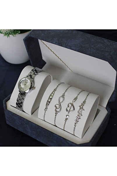 rovan Elegant silver set: a classic watch and four chain bracelets with femin...