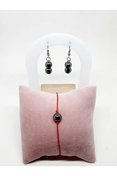 Kusakli Hematite Earrings and String Bracelet Set