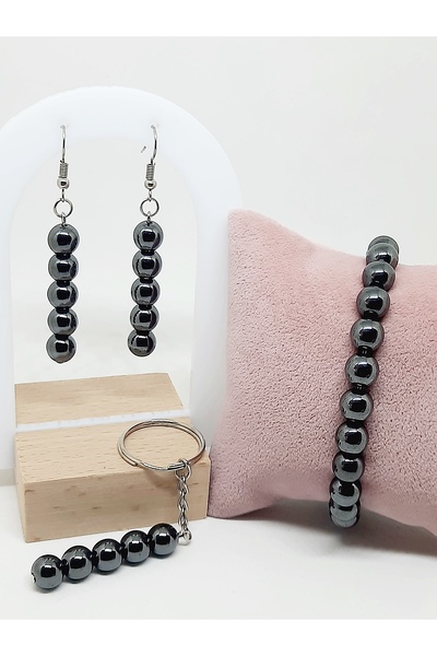 Kusakli Hematite Bracelet Earring Keychain Set