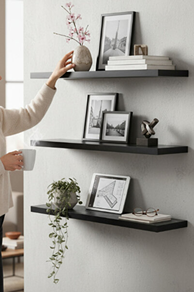 SürLaz 3'Lü Duvar Rafı Uçan Raf Dekoratif Raf 80x11