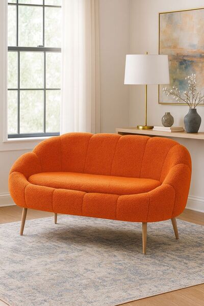 KOKİ DESİGN LİDA 2 li Uzun Koltuk Berjer Wellsoft Turuncu (Salon , Balkon ,Ofis)