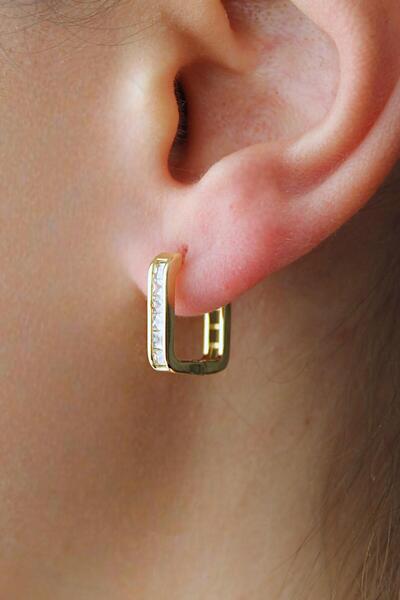 Nenya Vip Steel Zircon Stone Inlaid Square Hoop Earrings