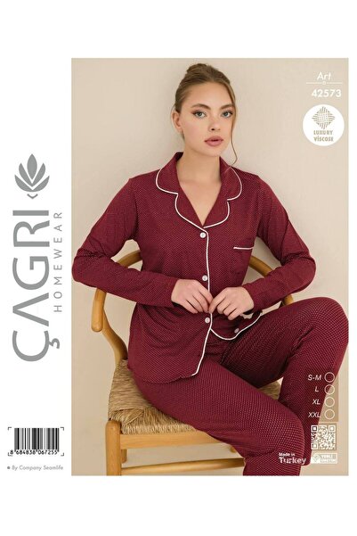 Çağrı Γυναικείο σετ πιτζάμες με μακρυμάνικο πουκάμισο με κουμπιά από βισκόζη