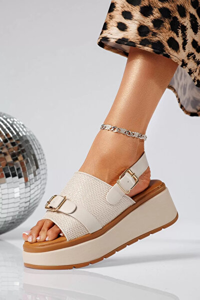 Zaira Sandale cu platforma dama albe din piele ecologica Alda #22035