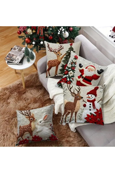 CN 4Pcs New Christmas Pillow Covers, Festive Deer and Rabbit Pattern Decorati...