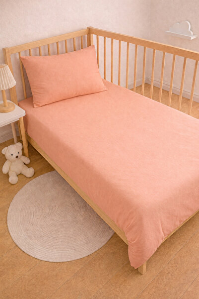 İQON ملاءة سرير أطفال مطاطية من القطن الممشط (قطعة واحدة) سلمون1