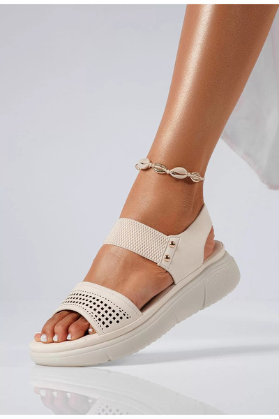 Zaira Sandale cu platforma dama bej din piele ecologica Magda #22405 - 38