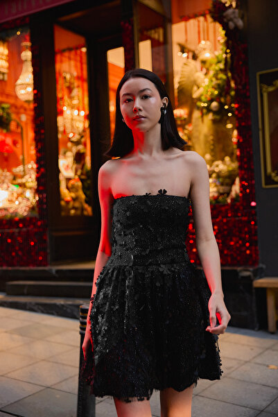 LAMODEMAPASS DOLCE Çiçekli Straplez Elbise