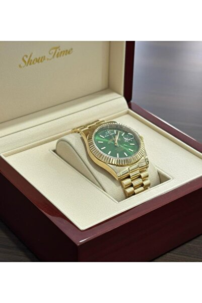 CAST COLLECTİON Men's Gold Rnegi Watch with Green Detail