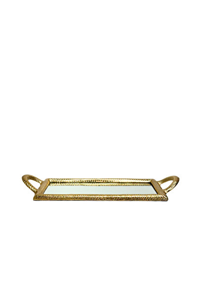 Lara Decor Burgu Desen Döküm Gold Tepsi Dikdörtgen Küçük Boy