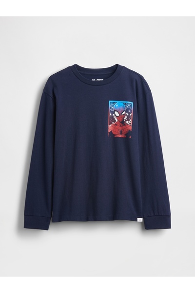 GAP Erkek Çocuk Lacivert Marvel Relaxed Grafik T-Shirt