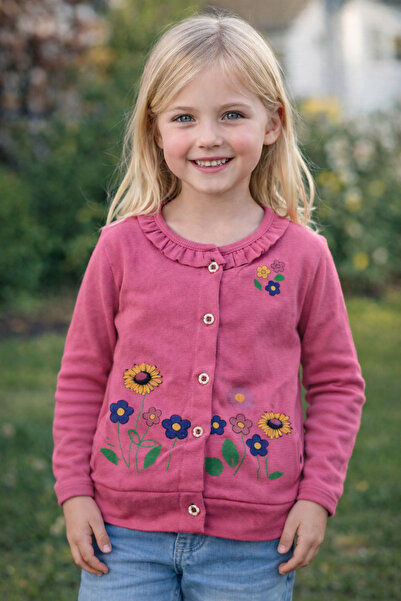 CiciTime Çocuk Modası سترة كارديجان بأزرار أمامية مزينة بالزهور للفتيات مطبوع