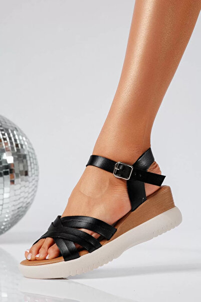 Zaira Sandale cu platforma dama negre din piele ecologica Agota #22050 - 39