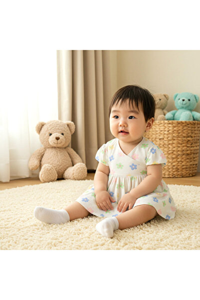 Juniors فستان بطبعة زهور كاملة وأكمام منفوخة