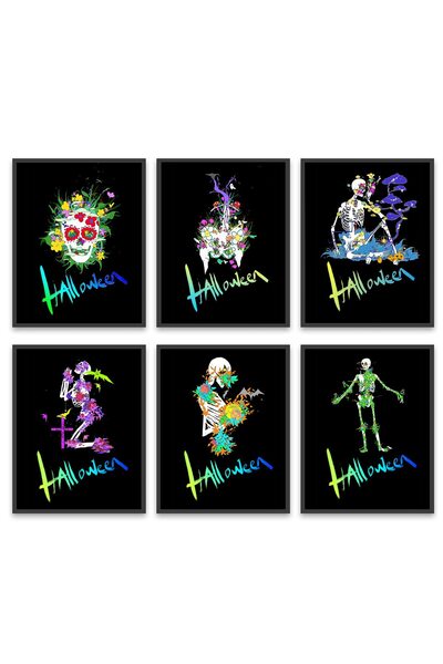 ALAYRA International مجموعة ALAYRA من 6 ملصقات فنية جدارية سوداء للهالوين (8 ...