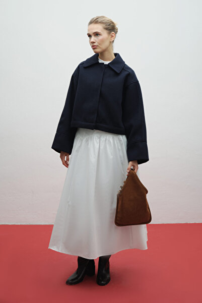 Hooopstore Andera Cuffed Sleeve Dark Navy Blue Cashmere Jacket