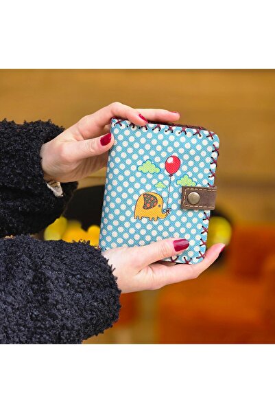 HOODİEMOUSE The Signature of Luck and Joy! Small Wallet with Balloon Elephant Figure (Handmade Polka Dot) Bohemian Retro Vintage