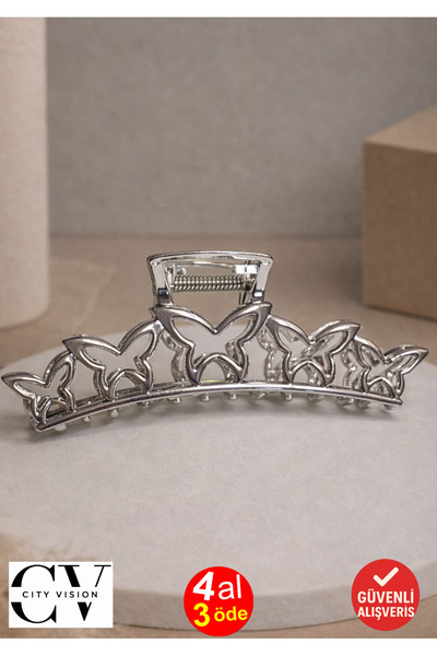 cityvision Agrafă de păr argintie model fluture – Agrafă elegantă din metal 11 cm