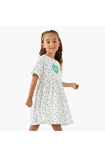 Juniors Saudi Arabia National Day Print Dress with Short Sleeves