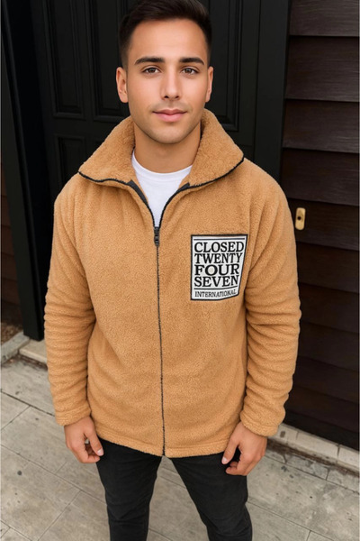 Zerenyus Men's Fleece Zippered Sweatshirt – Without Hood Oversized - Brown