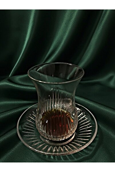 DECOSTYLE Ajda Hand Decorated 12 Piece Tea Set |   Premium Glass Presentation with Plate – Hospitality & Dowry